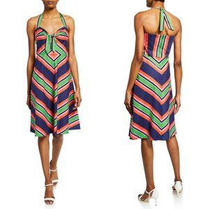 NWT Trina Turk Rhiannon Multi-color Striped Halter Sweetheart Neckline Dress, 10